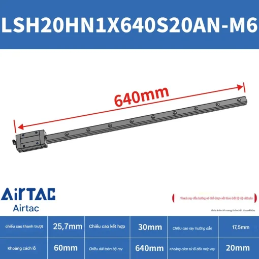 Thanh trượt vuông tiêu chuẩn LSH20HN1X640S20AN-M6 - Ảnh 2