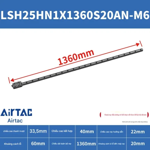 Thanh trượt vuông tiêu chuẩn LSH25HN1X1360S20AN-M6 - Ảnh 2