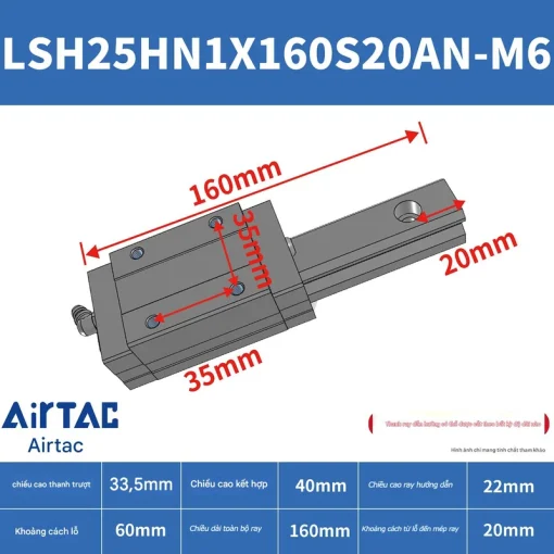 Thanh trượt vuông tiêu chuẩn LSH25HN1X160S20AN-M6 - Ảnh 2