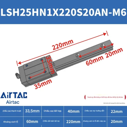 Thanh trượt vuông tiêu chuẩn LSH25HN1X220S20AN-M6 - Ảnh 2