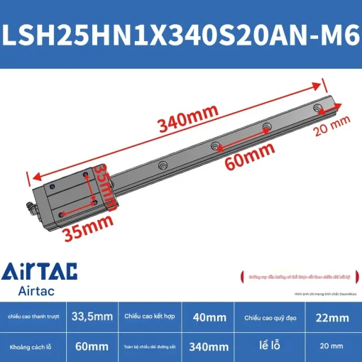 Thanh trượt vuông tiêu chuẩn LSH25HN1X340S20AN-M6 - Ảnh 2