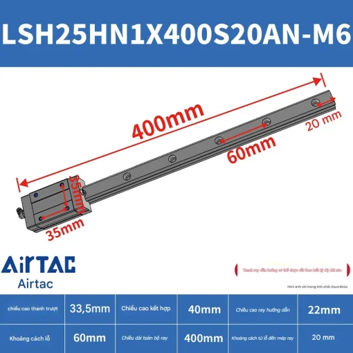 Thanh trượt vuông tiêu chuẩn LSH25HN1X400S20AN-M6 - Ảnh 2