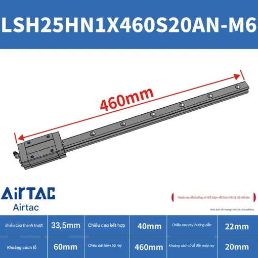 Thanh trượt vuông tiêu chuẩn LSH25HN1X460S20AN-M6 - Ảnh 2
