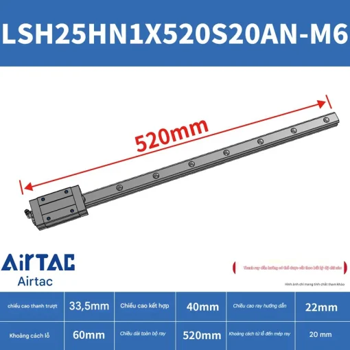 Thanh trượt vuông tiêu chuẩn LSH25HN1X520S20AN-M6 - Ảnh 2