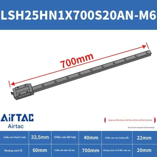 Thanh trượt vuông tiêu chuẩn LSH25HN1X700S20AN-M6 - Ảnh 2