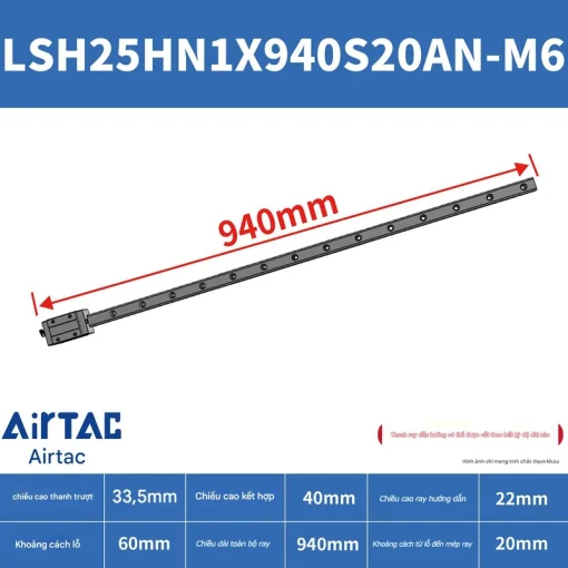 Thanh trượt vuông tiêu chuẩn LSH25HN1X940S20AN-M6 - Ảnh 2