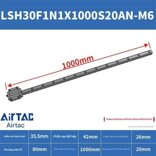 Thanh trượt vuông tiêu chuẩn LSH30F1N1X1000S20AN-M6 - Ảnh 2