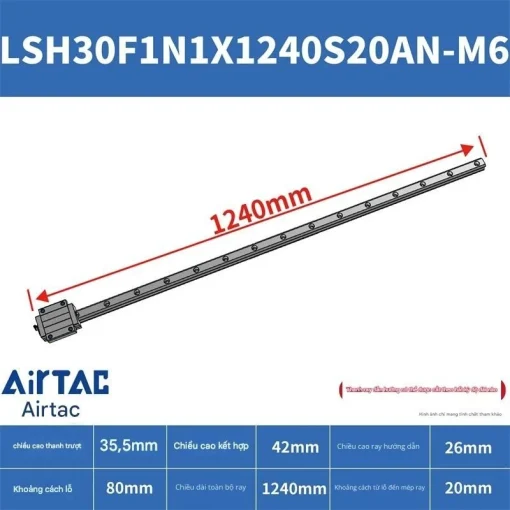 Thanh trượt vuông tiêu chuẩn LSH30F1N1X1240S20AN-M6 - Ảnh 2