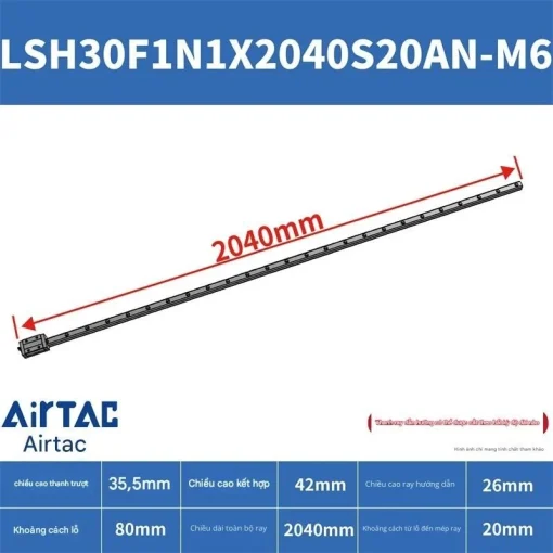 Thanh trượt vuông tiêu chuẩn LSH30F1N1X2040S20AN-M6 - Ảnh 2