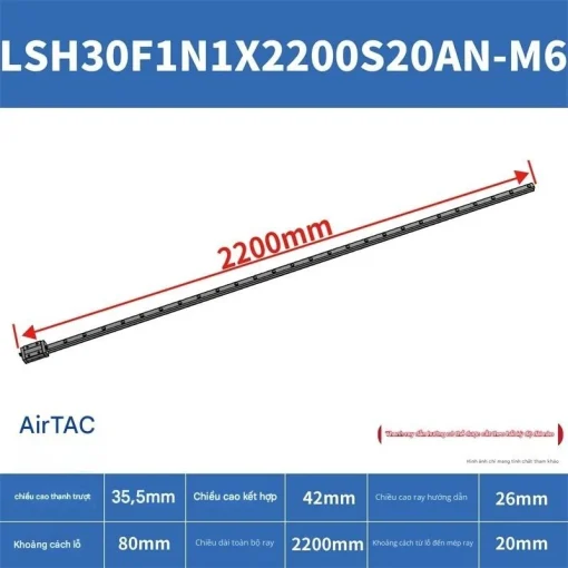 Thanh trượt vuông tiêu chuẩn LSH30F1N1X2200S20AN-M6 - Ảnh 2