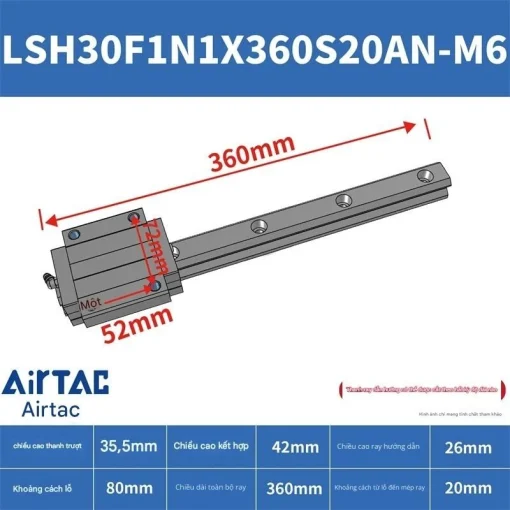 Thanh trượt vuông tiêu chuẩn LSH30F1N1X360S20AN-M6 - Ảnh 2