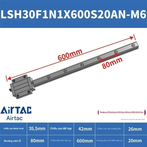 Thanh trượt vuông tiêu chuẩn LSH30F1N1X600S20AN-M6 - Ảnh 2