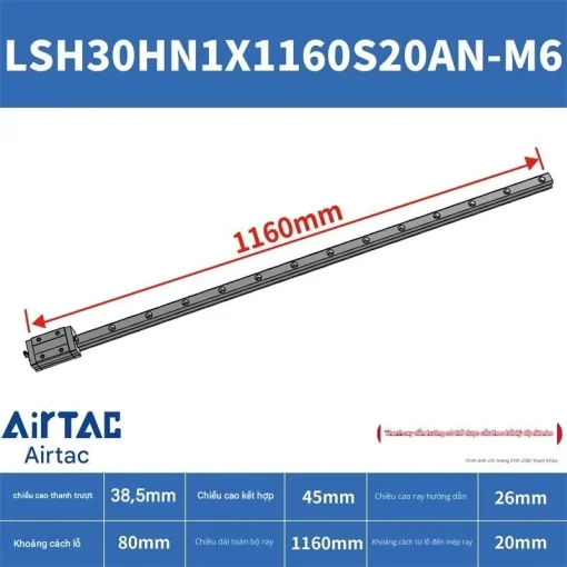 Thanh trượt vuông tiêu chuẩn LSH30HN1X1160S20AN-M6 - Ảnh 2