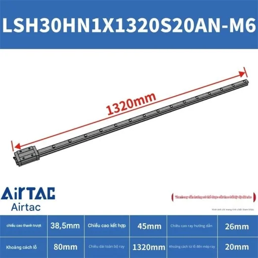Thanh trượt vuông tiêu chuẩn LSH30HN1X1320S20AN-M6 - Ảnh 2