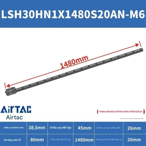 Thanh trượt vuông tiêu chuẩn LSH30HN1X1480S20AN-M6 - Ảnh 2