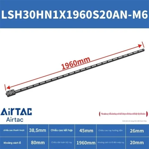 Thanh trượt vuông tiêu chuẩn LSH30HN1X1960S20AN-M6 - Ảnh 2