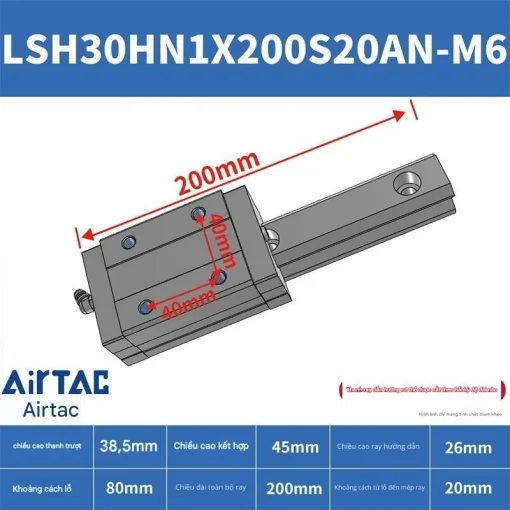 Thanh trượt vuông tiêu chuẩn LSH30HN1X200S20AN-M6 - Ảnh 2