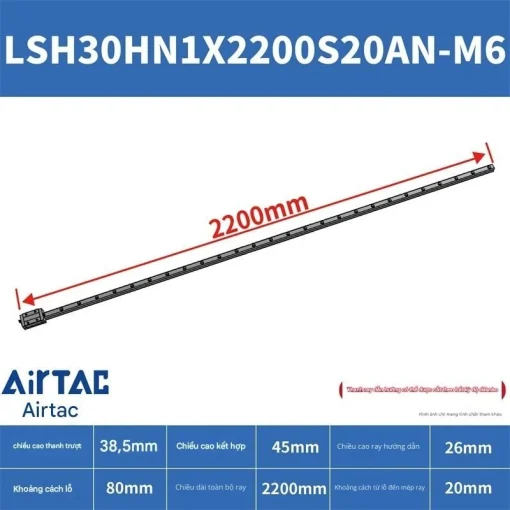 Thanh trượt vuông tiêu chuẩn LSH30HN1X2200S20AN-M6 - Ảnh 2