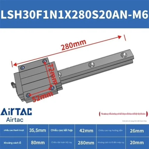 Thanh trượt vuông tiêu chuẩn LSH30HN1X280S20AN-M6 - Ảnh 2