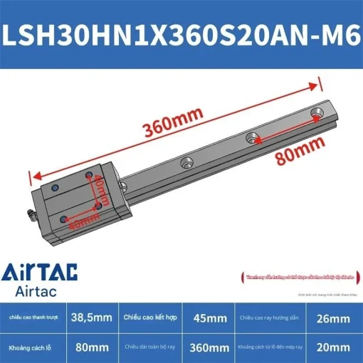 Thanh trượt vuông tiêu chuẩn LSH30HN1X360S20AN-M6 - Ảnh 2