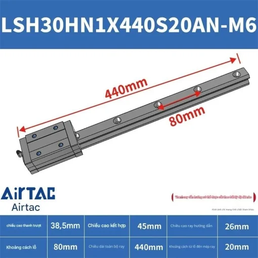 Thanh trượt vuông tiêu chuẩn LSH30HN1X440S20AN-M6 - Ảnh 2