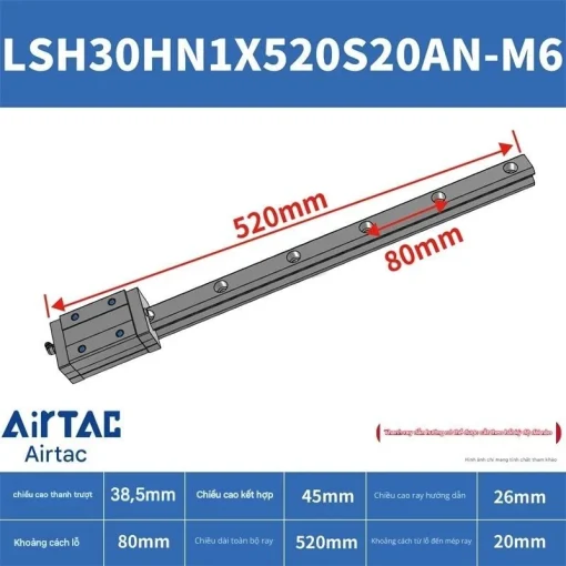 Thanh trượt vuông tiêu chuẩn LSH30HN1X520S20AN-M6 - Ảnh 2