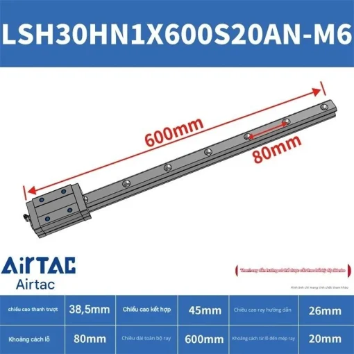 Thanh trượt vuông tiêu chuẩn LSH30HN1X600S20AN-M6 - Ảnh 2