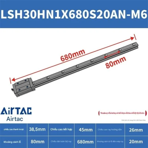 Thanh trượt vuông tiêu chuẩn LSH30HN1X680S20AN-M6 - Ảnh 2