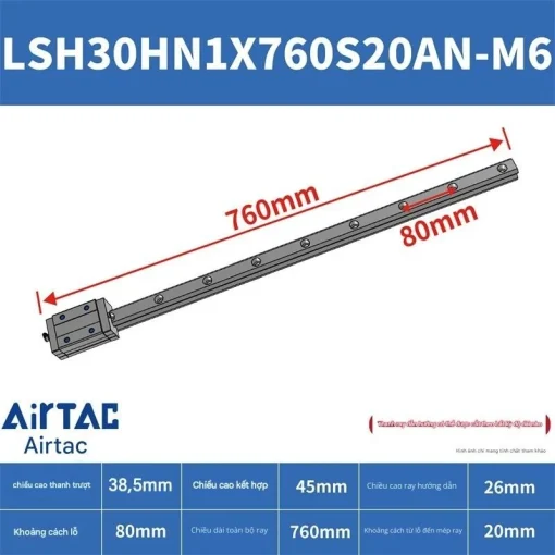 Thanh trượt vuông tiêu chuẩn LSH30HN1X760S20AN-M6 - Ảnh 2
