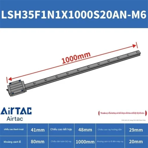 Thanh trượt vuông tiêu chuẩn LSH35F1N1X1000S20AN-M6 - Ảnh 2
