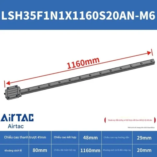 Thanh trượt vuông tiêu chuẩn LSH35F1N1X1160S20AN-M6 - Ảnh 2