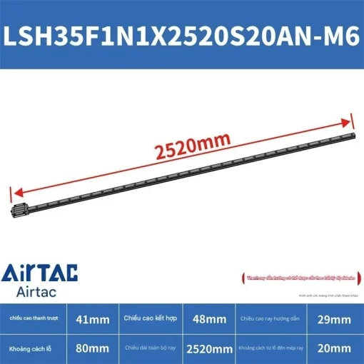 Thanh trượt vuông tiêu chuẩn LSH35F1N1X2520S20AN-M6 - Ảnh 2