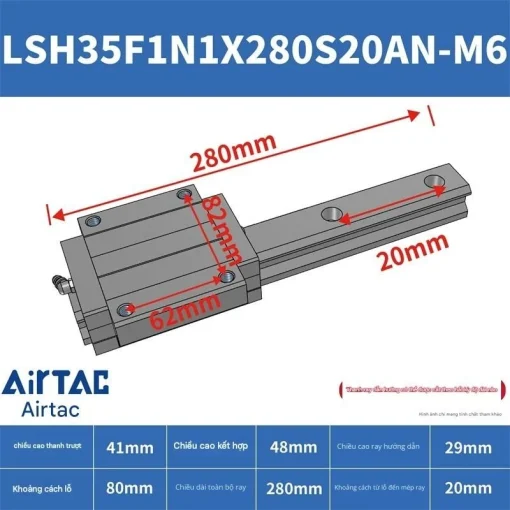 Thanh trượt vuông tiêu chuẩn LSH35F1N1X280S20AN-M6 - Ảnh 2