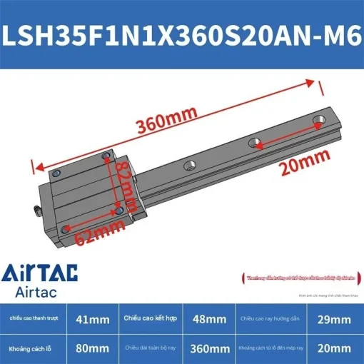 Thanh trượt vuông tiêu chuẩn LSH35F1N1X360S20AN-M6 - Ảnh 2