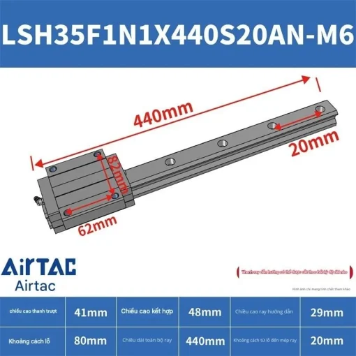 Thanh trượt vuông tiêu chuẩn LSH35F1N1X440S20AN-M6 - Ảnh 2