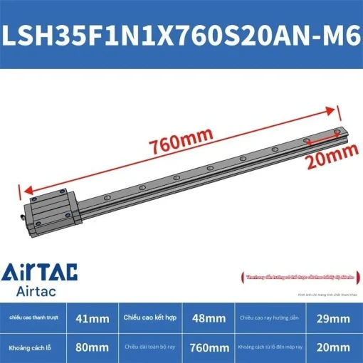 Thanh trượt vuông tiêu chuẩn LSH35F1N1X760S20AN-M6 - Ảnh 2