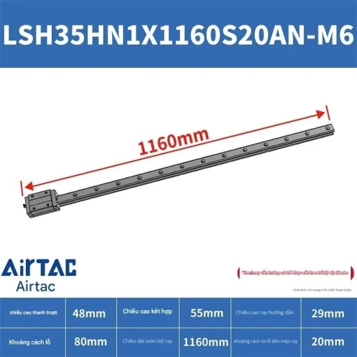 Thanh trượt vuông tiêu chuẩn LSH35HN1X1160S20AN-M6 - Ảnh 2