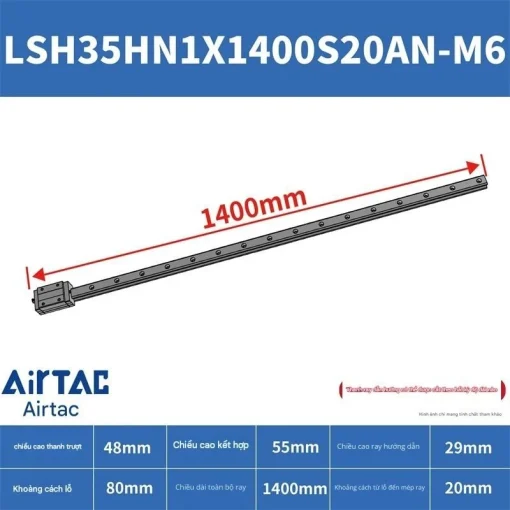Thanh trượt vuông tiêu chuẩn LSH35HN1X1400S20AN-M6 - Ảnh 2