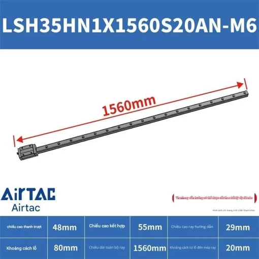 Thanh trượt vuông tiêu chuẩn LSH35HN1X1560S20AN-M6 - Ảnh 2