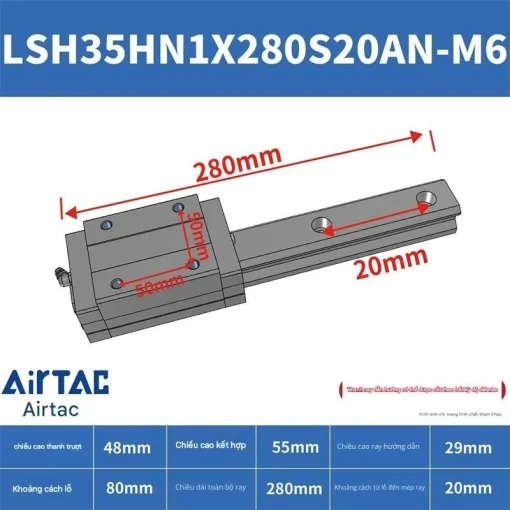 Thanh trượt vuông tiêu chuẩn LSH35HN1X280S20AN-M6 - Ảnh 2