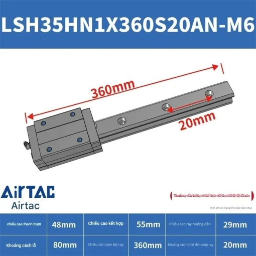 Thanh trượt vuông tiêu chuẩn LSH35HN1X360S20AN-M6 - Ảnh 2