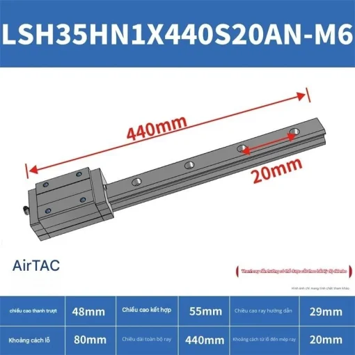 Thanh trượt vuông tiêu chuẩn LSH35HN1X440S20AN-M6 - Ảnh 2