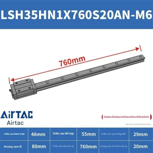 Thanh trượt vuông tiêu chuẩn LSH35HN1X760S20AN-M6 - Ảnh 2