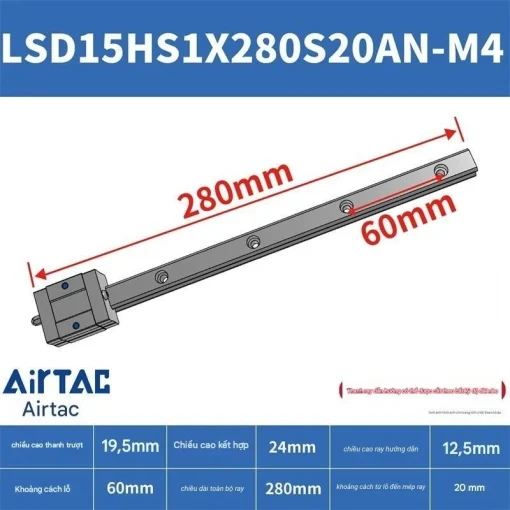 Thanh trượt ngắn LSD15HS1X280S20AN-M4 - Ảnh 2