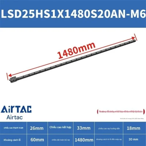 Thanh trượt ngắn LSD25HS1X1480S20AN-M6 - Ảnh 2