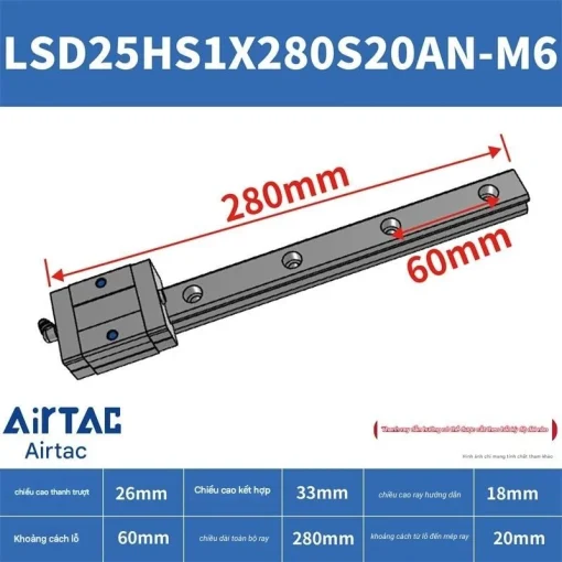 Thanh trượt ngắn LSD25HS1X280S20AN-M6 - Ảnh 2