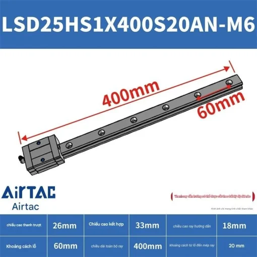 Thanh trượt ngắn LSD25HS1X400S20AN-M6 - Ảnh 2