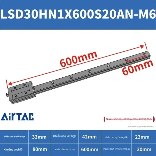 Thanh trượt tiêu chuẩn LSD30HN1X600S20AN-M6 - Ảnh 2