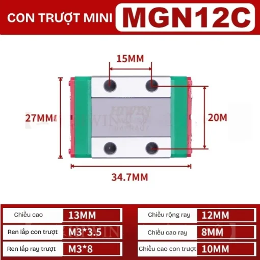 Thanh trượt đơn MGN12C (thép hợp kim) - Ảnh 2