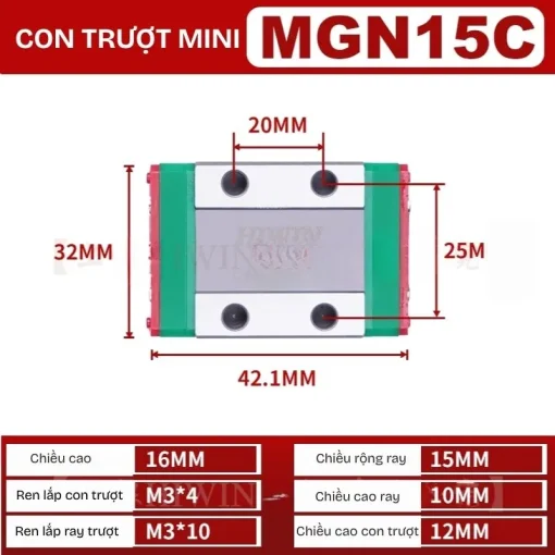 Thanh trượt đơn MGN15C (thép hợp kim) - Ảnh 2